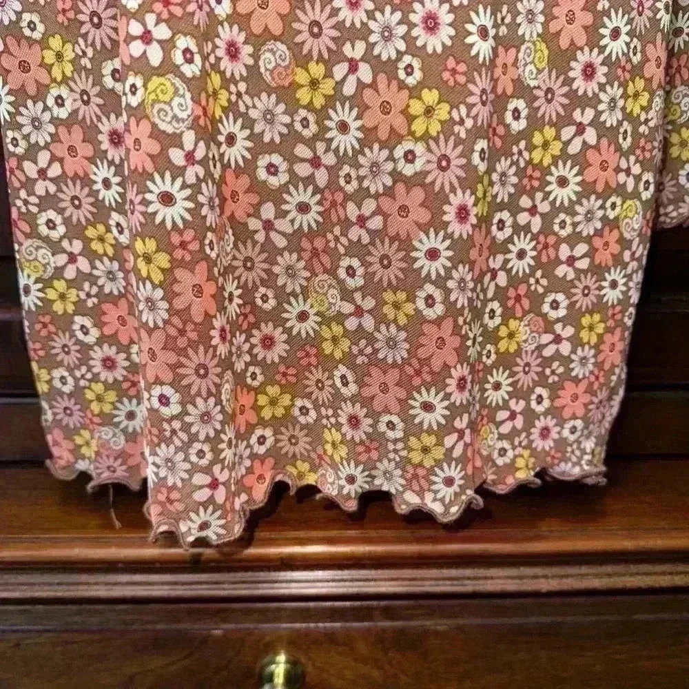 Belle Du Jour Long Sleeve Mock Neck Mesh Dress / Size Large / Boho floral - Picture 2 of 16